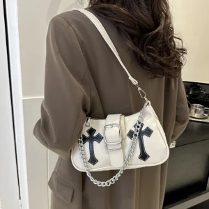 Cool Chain Y2k Girls Underarm Bags Simple Pu Leather Women's Small Shoulder Bag Fashion Retro Female Clutch Handbags Purse