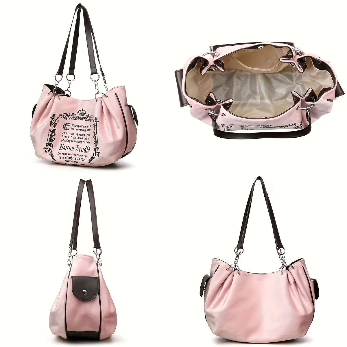 Letter Print Faux Suede Women Handbag Shoulder Bag, Retro Large Capacity Tote Bag for Daily Commuting and Hand-Carry.Pumpkin Bag - Image 3