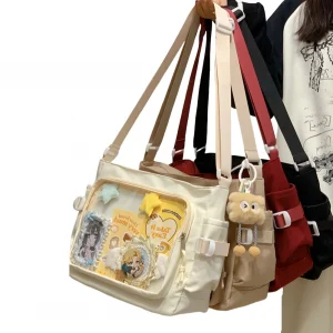 Women Ita Bag Japanese Style Shoulder Purse Multi-pockets Cartoon Book Bag Adjustable Strap Fashion Shoulder Bag Chic Hobo Bag